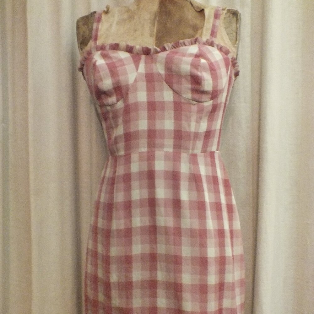 Gingham Pink Bustier Dress Above the Knee Length Size Small
